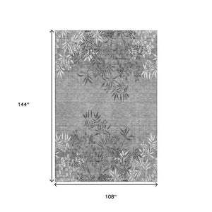 HomeRoots 9' X 12' Pewter Floral Area Rug - Washable, UV-Protected, Stain-Resistant for High-Traffic Homes 655667