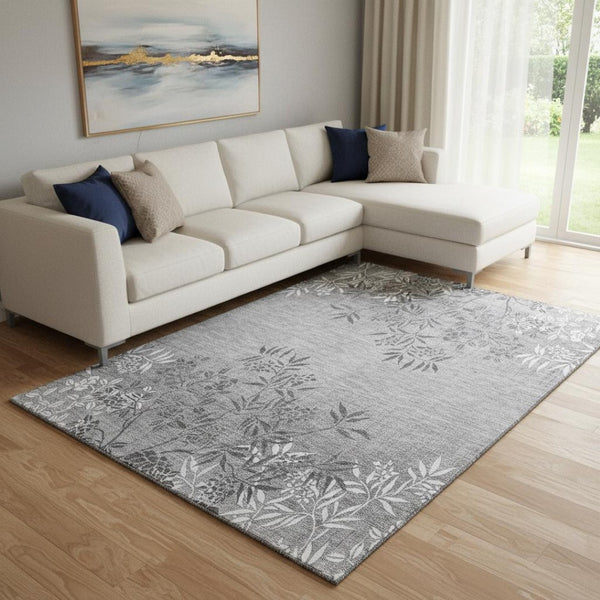 HomeRoots 10' X 14' Floral Area Rug in Pewter & Ivory - Washable, Stain Resistant with UV Protection & Style 655668