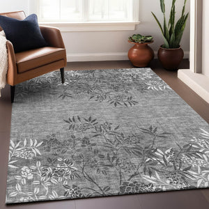 HomeRoots 10' X 14' Floral Area Rug in Pewter & Ivory - Washable, Stain Resistant with UV Protection & Style 655668