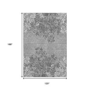 HomeRoots 10' X 14' Floral Area Rug in Pewter & Ivory - Washable, Stain Resistant with UV Protection & Style 655668