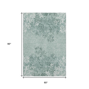 HomeRoots 5' X 8' Sage Floral Area Rug - Elegant, Washable, UV-Protected Design for Stylish Home Decor 655670