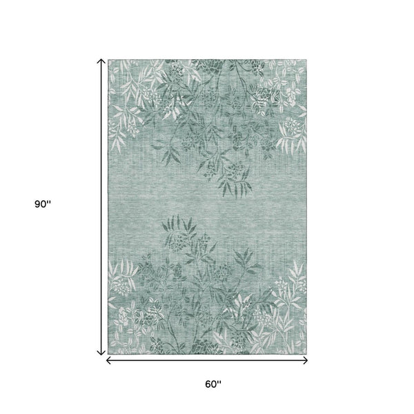 HomeRoots 5' X 8' Sage Floral Area Rug - Elegant, Washable, UV-Protected Design for Stylish Home Decor 655670