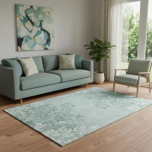HomeRoots 5' X 8' Sage Floral Area Rug - Elegant, Washable, UV-Protected Design for Stylish Home Decor 655670