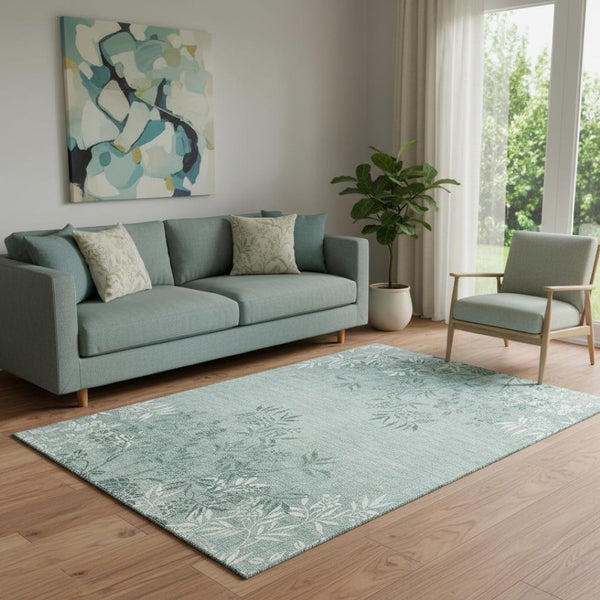 HomeRoots 5' X 8' Sage Floral Area Rug - Elegant, Washable, UV-Protected Design for Stylish Home Decor 655670