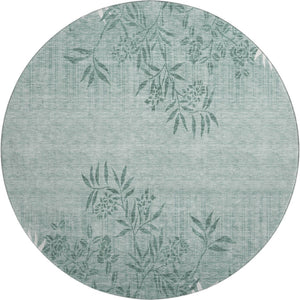 HomeRoots 8' Sage and Ivory Floral Round Rug - Durable, Washable, UV-Protected for Homes with Kids & Pets! 655671
