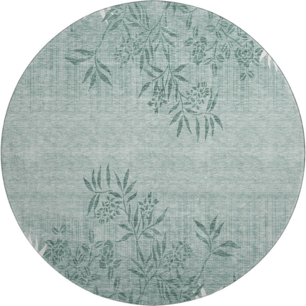 HomeRoots 8' Sage and Ivory Floral Round Rug - Durable, Washable, UV-Protected for Homes with Kids & Pets! 655671