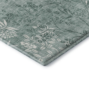 HomeRoots 8' Sage and Ivory Floral Round Rug - Durable, Washable, UV-Protected for Homes with Kids & Pets! 655671