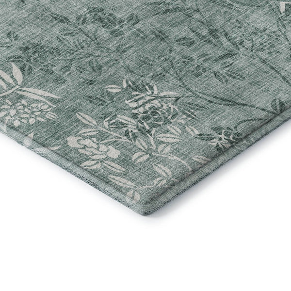 HomeRoots 8' Sage and Ivory Floral Round Rug - Durable, Washable, UV-Protected for Homes with Kids & Pets! 655671