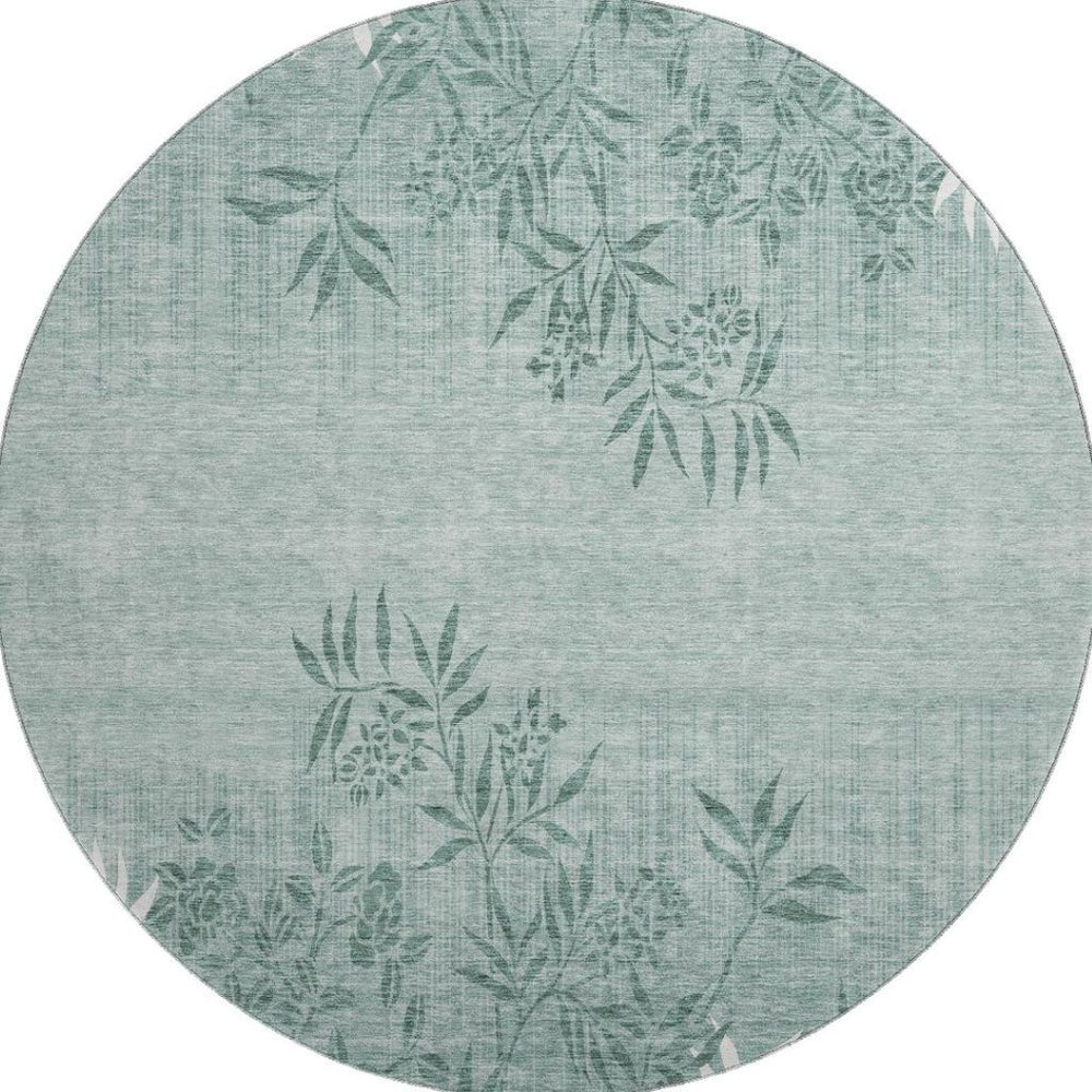 HomeRoots 8' Sage and Ivory Floral Round Rug - Durable, Washable, UV-Protected for Homes with Kids & Pets! 655671
