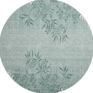 HomeRoots 8' Sage and Ivory Floral Round Rug - Durable, Washable, UV-Protected for Homes with Kids & Pets! 655671