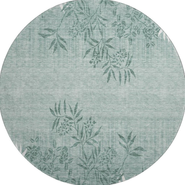 HomeRoots 8' Sage and Ivory Floral Round Rug - Durable, Washable, UV-Protected for Homes with Kids & Pets! 655671