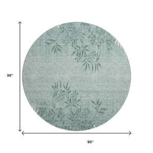 HomeRoots 8' Sage and Ivory Floral Round Rug - Durable, Washable, UV-Protected for Homes with Kids & Pets! 655671