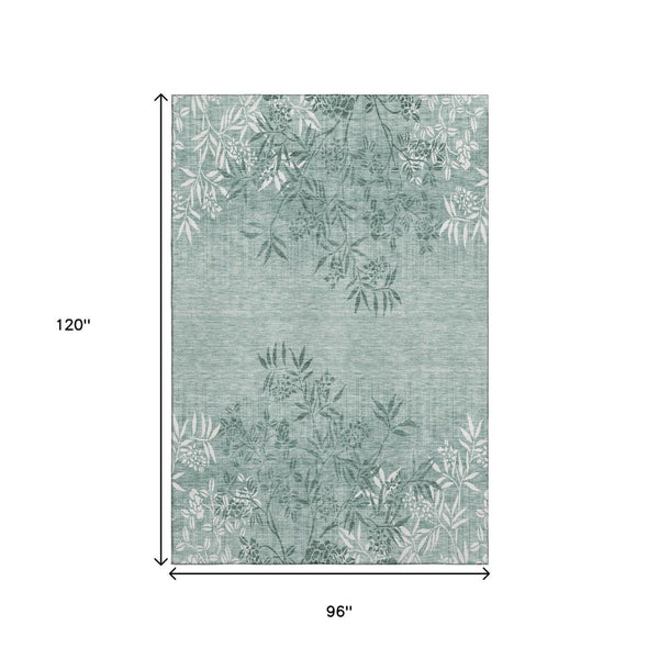 HomeRoots 8' X 10' Sage & Ivory Floral Area Rug – Washable, UV-Protected, Stain-Resistant, Pet-Friendly Design! 655672