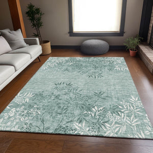 HomeRoots 8' X 10' Sage & Ivory Floral Area Rug – Washable, UV-Protected, Stain-Resistant, Pet-Friendly Design! 655672