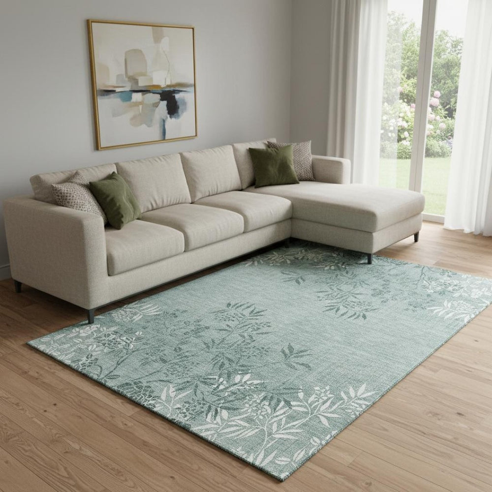 HomeRoots 8' X 10' Sage & Ivory Floral Area Rug – Washable, UV-Protected, Stain-Resistant, Pet-Friendly Design! 655672