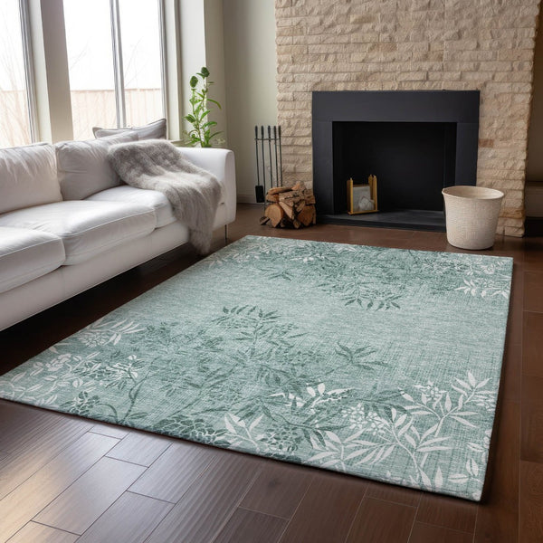 HomeRoots 8' X 10' Sage & Ivory Floral Area Rug – Washable, UV-Protected, Stain-Resistant, Pet-Friendly Design! 655672