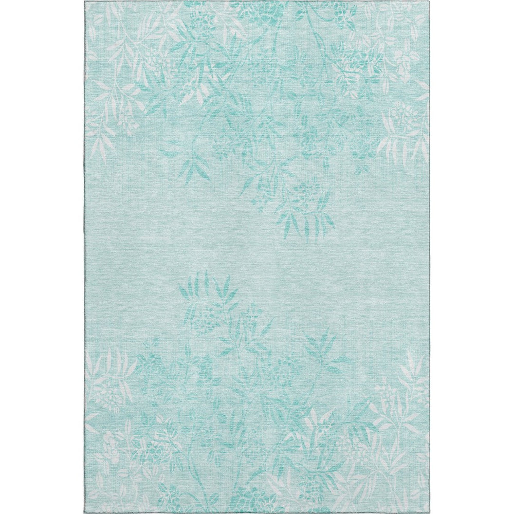 HomeRoots 5' X 8' Teal and Ivory Floral Area Rug with UV Protection - Durable, Washable, and Stain-Resistant! 655676