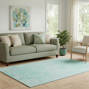 HomeRoots 5' X 8' Teal and Ivory Floral Area Rug with UV Protection - Durable, Washable, and Stain-Resistant! 655676