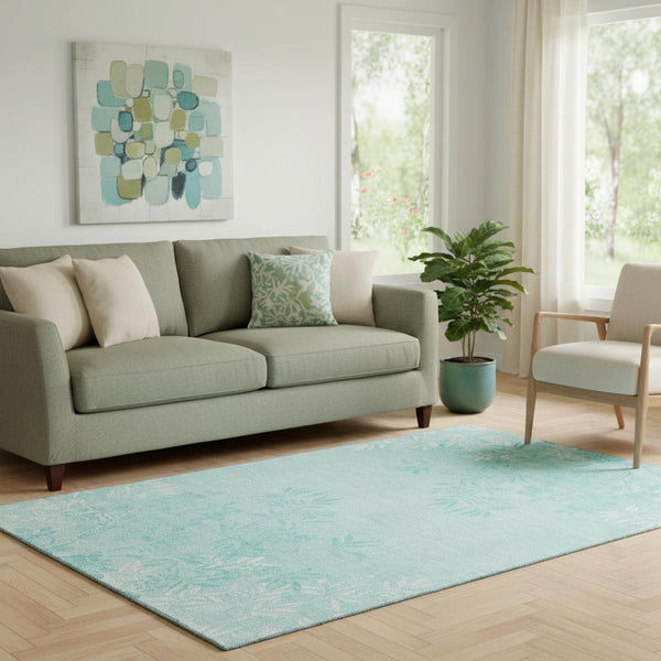 HomeRoots 5' X 8' Teal and Ivory Floral Area Rug with UV Protection - Durable, Washable, and Stain-Resistant! 655676