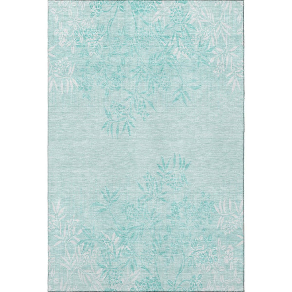 HomeRoots 5' X 8' Teal and Ivory Floral Area Rug with UV Protection - Durable, Washable, and Stain-Resistant! 655676