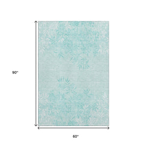 HomeRoots 5' X 8' Teal and Ivory Floral Area Rug with UV Protection - Durable, Washable, and Stain-Resistant! 655676