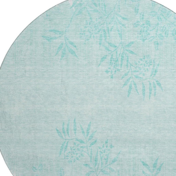 HomeRoots 8' Teal And Ivory Floral Round Rug - Durable, Stain-Resistant, UV Protected for Stylish Spaces 655677