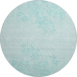 HomeRoots 8' Teal And Ivory Floral Round Rug - Durable, Stain-Resistant, UV Protected for Stylish Spaces 655677