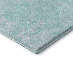 HomeRoots 8' Teal And Ivory Floral Round Rug - Durable, Stain-Resistant, UV Protected for Stylish Spaces 655677