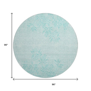 HomeRoots 8' Teal And Ivory Floral Round Rug - Durable, Stain-Resistant, UV Protected for Stylish Spaces 655677