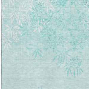 HomeRoots 9' X 12' Teal and Ivory Floral Washable Area Rug - Durable, Stain Resistant, UV Protected & Stylish! 655679