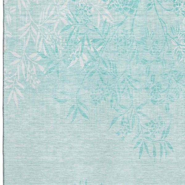 HomeRoots 9' X 12' Teal and Ivory Floral Washable Area Rug - Durable, Stain Resistant, UV Protected & Stylish! 655679