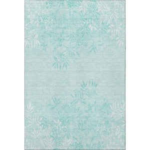 HomeRoots 9' X 12' Teal and Ivory Floral Washable Area Rug - Durable, Stain Resistant, UV Protected & Stylish! 655679