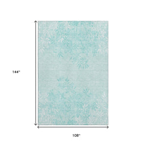HomeRoots 9' X 12' Teal and Ivory Floral Washable Area Rug - Durable, Stain Resistant, UV Protected & Stylish! 655679