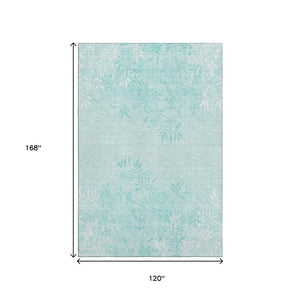 HomeRoots 10' X 14' Teal Floral Area Rug – Washable, UV Protected, Stain Resistant for Busy Family Spaces 655680