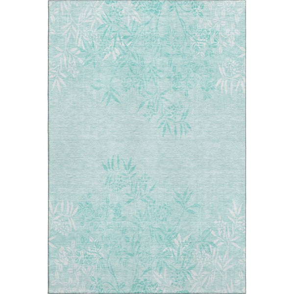 HomeRoots 10' X 14' Teal Floral Area Rug – Washable, UV Protected, Stain Resistant for Busy Family Spaces 655680