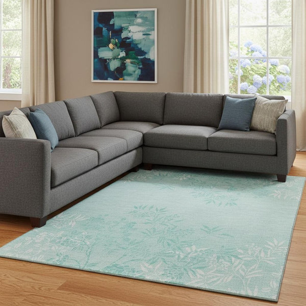 HomeRoots 10' X 14' Teal Floral Area Rug – Washable, UV Protected, Stain Resistant for Busy Family Spaces 655680