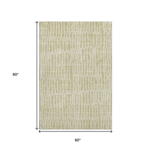HomeRoots 5' Beige and Tan Striped Area Rug - Washable, UV Protected, Durable for Homes with Kids and Pets 655682