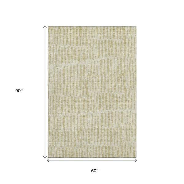 HomeRoots 5' Beige and Tan Striped Area Rug - Washable, UV Protected, Durable for Homes with Kids and Pets 655682