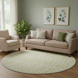 HomeRoots 8' Beige and Tan Striped Washable Round Rug - Durable, UV-Protected, Family-Friendly Style for Any Room 655683