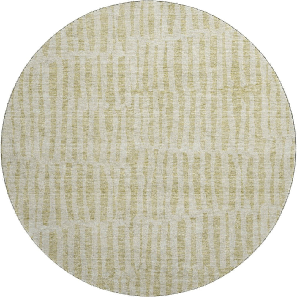 HomeRoots 8' Beige and Tan Striped Washable Round Rug - Durable, UV-Protected, Family-Friendly Style for Any Room 655683