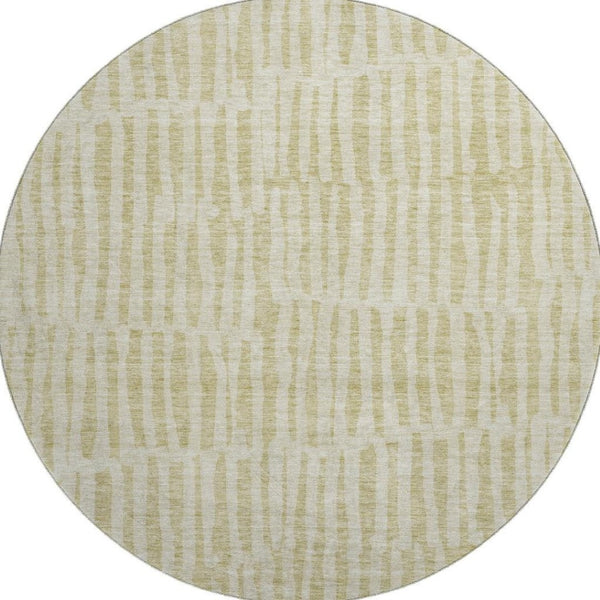 HomeRoots 8' Beige and Tan Striped Washable Round Rug - Durable, UV-Protected, Family-Friendly Style for Any Room 655683