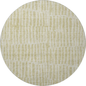 HomeRoots 8' Beige and Tan Striped Washable Round Rug - Durable, UV-Protected, Family-Friendly Style for Any Room 655683