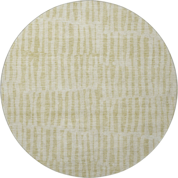 HomeRoots 8' Beige and Tan Striped Washable Round Rug - Durable, UV-Protected, Family-Friendly Style for Any Room 655683