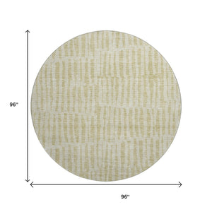 HomeRoots 8' Beige and Tan Striped Washable Round Rug - Durable, UV-Protected, Family-Friendly Style for Any Room 655683