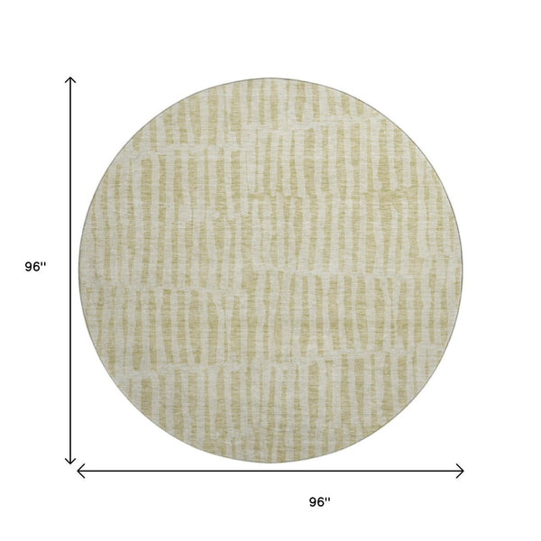 HomeRoots 8' Beige and Tan Striped Washable Round Rug - Durable, UV-Protected, Family-Friendly Style for Any Room 655683