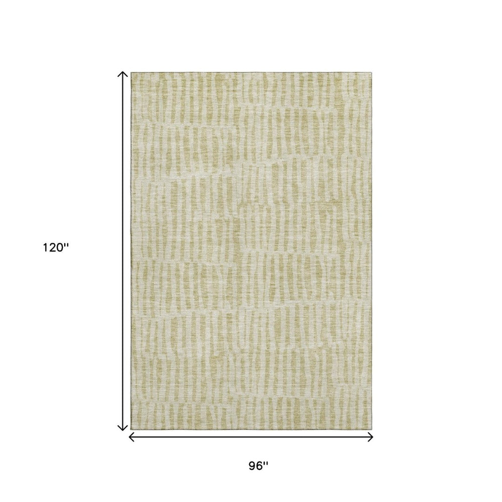 HomeRoots 8' X 10' Beige and Tan Striped Area Rug - Washable, UV-Protected, Ideal for Homes with Kids & Pets 655684