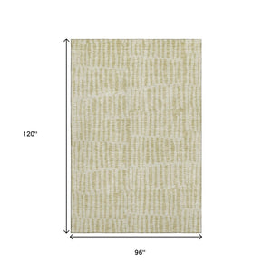 HomeRoots 8' X 10' Beige and Tan Striped Area Rug - Washable, UV-Protected, Ideal for Homes with Kids & Pets 655684