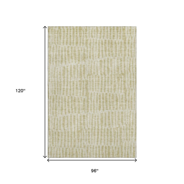 HomeRoots 8' X 10' Beige and Tan Striped Area Rug - Washable, UV-Protected, Ideal for Homes with Kids & Pets 655684