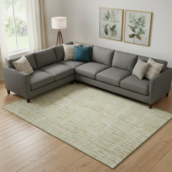 HomeRoots 8' X 10' Beige and Tan Striped Area Rug - Washable, UV-Protected, Ideal for Homes with Kids & Pets 655684