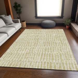 HomeRoots 8' X 10' Beige and Tan Striped Area Rug - Washable, UV-Protected, Ideal for Homes with Kids & Pets 655684